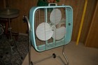 Vintage Dominion 2 Speed Metal Box Fan With Rolling Adjustable Stand works Great