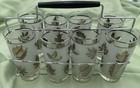Vintage Libbey Golden Foliage Glasses Set Of 8 With Caddy   Original Box Mcm Bar