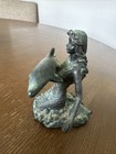 Mermaid With Dolphin Brass Iron Cast Sculpture Figure Paper Vintage 4 25   