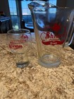 Shiner Premium Beer Heavy Weight Glass Pitcher   1975 Bi-centennial Glass Coaste