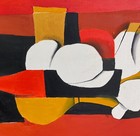 Vintage 60s Vibrant Abstract Painting Mid Century Modern Art Wall Hanging Signed