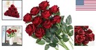 10 Pcs Real Touch Silk Roses Bouquet - Gradient Burgundy For Weddings   Decor