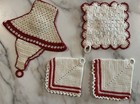 Vintage Handmade 4 Red And White Crocheted Hot Pads Doilies Country Kitchen
