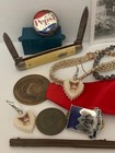 Vintage Junk Lot Coin Large Cent Pocketknife Watch Runs Railroad Train Photo  24