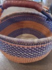 Bolga African Large Market 15  Basket Multicolor Hand Woven Leather Handle 