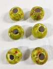 6 Vtg Green Specked Round Ceramic Macrame Beads