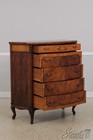 72569  Vintage French Style Bow Front 5 Drawer Inlaid Walnut Chest