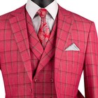 Vinci Men s Raspberry Windowpane 3pc 2-button Modern Fit Suit - New