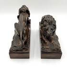 Vintage 1920 s Pair Signed Jennings Brothers Bronze Crouching Lion Bookends