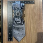 Upcycled Women   s  Gray Necktie With Light Gray And Black Polka Dots And Brooch