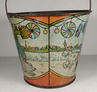Antique Tin Clown Band Beach Sand Pail - Colorful Circus Theme   Clowns Band