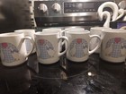 Set Of 8 Vintage 1980s Country Geese Blue Ribbon Pink Heart Coffee Cups Mugs