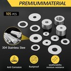 105pcs 304 Stainless Steel Flat Washers  Fender Washers Assortment Kit 12 Sizes