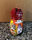 Talavera Hand Painted Mexican Folk Art Pottery Cat Figurine 4 25    Red Orange