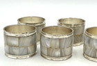8 Vintage Mother Of Pearl Shell Silver-tone Metal Napkin Rings