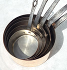 Vintage French Copper Pan Set Of 5 Stainless Lining Cast Iron Handles 9 9lbs