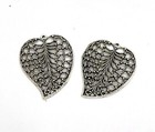2 Tibetan Antique Silver Large Filigree Leaf Charms Pendants For Necklace Making