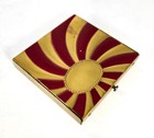 Vintage Red Sunburst Art Deco Gold Tone Powder Compact W mirror   Orig  Powder