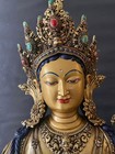 28  Tibetan Bronze 24k Gold Green Tara Guanyin Kwan-yin Bodhisattva Statue