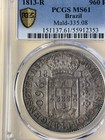 1813 R Brazil Silver 960 Reis Pcgs High Grade Ms61  outstanding Strike 