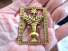 Vtg Art Deco Historic Deerfield Mass  Museum Gold Tone Lilies In Vase Brooch-euc