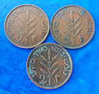 Lot Of 3 Israel Palestine British Mandate 2 Mils Coins 1927  1941   1942 Xf