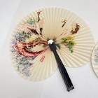 Set Of 2 Folding Hand Fans Paper Round Cranes Pine Art Black Handles Japanese