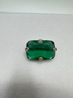 Vtg Antique Art Deco Green Glass Brooch Pin Clear Rhinestone Brooch Pin Htf