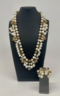 Vintage Double Strand Faux Pearl Gold Beaded Necklace   Earrings Set