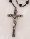 Vintage Swift   Fisher Sterling Silver Rosary Beads Crucifix Cross Black Beads