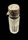 Antique Art Nouveau Cut Crystal Perfume Bottle Sterling Silver Floral Lid Signed