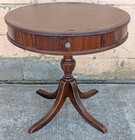 Antique Vintage Old Colonial Mahogany Wood Drum Leather Top End Side Stand Table