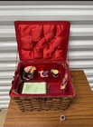 Vintage Wicker Sewing Box basket With Embroidered Top