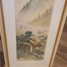 Vtg Framed   Matted Oriental Mountain Scenes On Silk    21    X 11    I r  Grimm Art