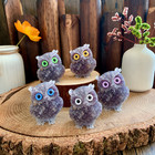 Amethyst Crystal Owl Figurine Natural Gemstone Bird Statue Home Office Decor