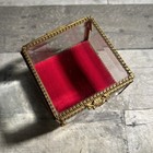 Vtg Beveled Glass Gold Tone Trinket Box Casket