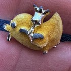 Vintage Flocked Yellow Bird Kitsch Brooch Mid Century Modern Figural Gold Tone