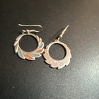 Vintage 925 Sterling Silver Turquoise Coral Inlay Southwestern Dangle Earrings