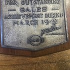 Nash Automobiles Sales Victory Award 1941 Victory Award Plaque 