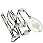 Czech Womens Necklace Antique Glass Flower Basket Pendant Art Deco Black Clear