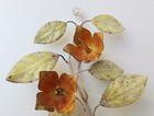 Vintage Italian Tole Pair Wall Sconces Fixture Oranges Tulips Flowers 2 Lights