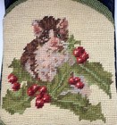 Blue Velvet Lined Christmas Stocking Kitten   Holly Needlepoint Htf Vintage 17 