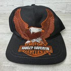 Rare Vintage Harley-davidson Black Snapback Hat With Eagle Embroidered 