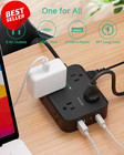 Power Strip Surge Protector - Flat Plug  Wall Mount  8 Wide Outlets With 4 Usb P