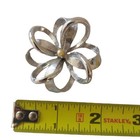 Open Work Ribbon Brooch Mcm Flower Pin Faux Pearl Silver Tone Brushed Large 70s