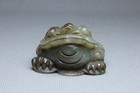 Chinese Antique Old Hetian Jade Hand-carved Attract Wealth Golden Toad Statues