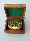 Vintage Maritime Solid Brass Sundial Compass Nautical Marine With Wooden Box