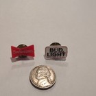 Vtg Bud Light   Budweiser Beer Plastic Lapel Hat Tie Pin Bowtie 2 Pins Total