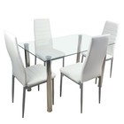 4-seat Simple Rectangular Cylindrical Leg Table Tempered Glass Stainless Steel