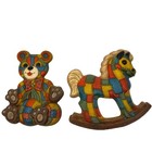 Vintage Patchwork Quilt Rocking Horse Bear Set Wall Hanging Decor Nursery Baby